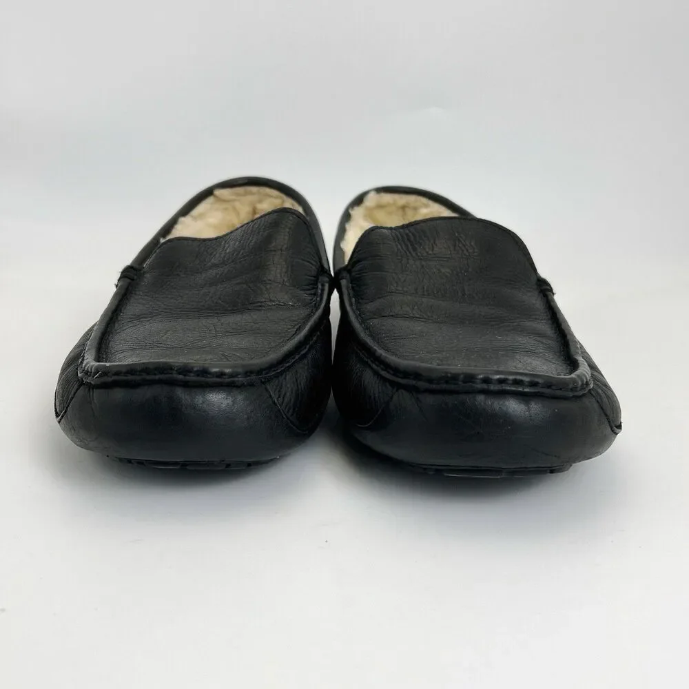 UGG Ascot Slipper Mens Size 11 Black Full Grain Leather Genuine Sheepskin 5379